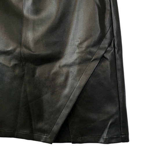 LOFT | FAUX WRAP FAUX LEATHER ASYMMETRICAL BLACK SKIRT WOMEN'S SIZE 8P - Picture 6 of 17